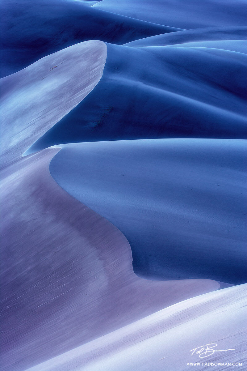 This Colorado Great Sand Dune photo depicts blue pre-dawn light on some sand dune patterns.