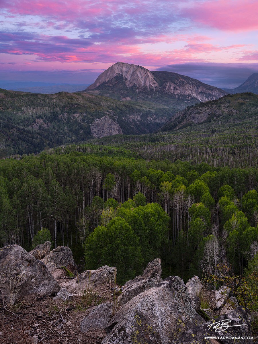 This Colorado mountain photo depicts golden light on Marcellina Mountain in the Gunnison National Forest, Colorado