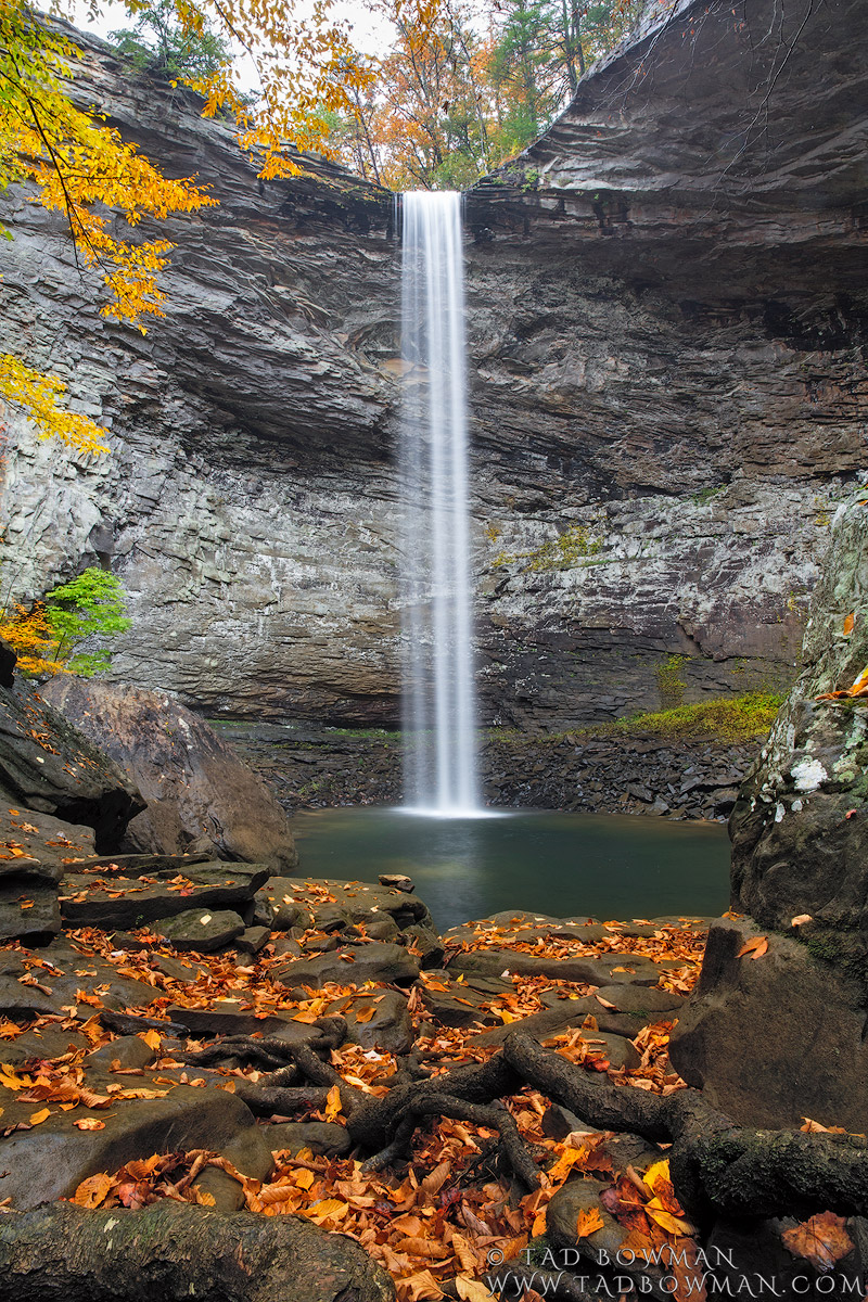 This Tennessee fall photo depicts picturesque Ozone Falls plummeting with colorful fall foliage in the foreground